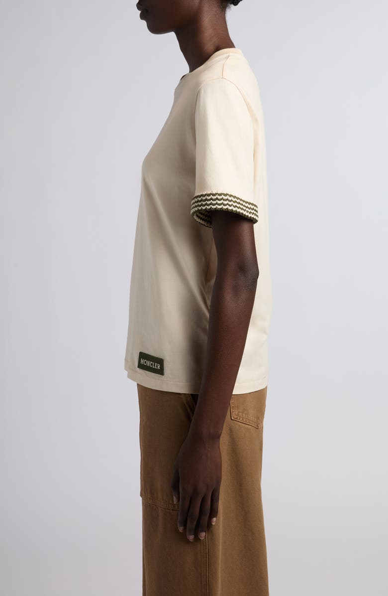 Moncler Knit Cuff Cotton T-Shirt, Alternate, color, Beige