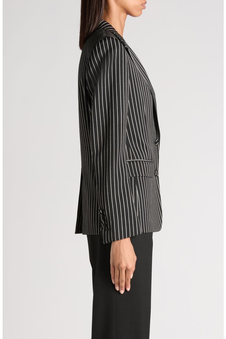 Pinstripe Wool Blend Barathea Jacket, Alternate, color, BLACK/ ECRU