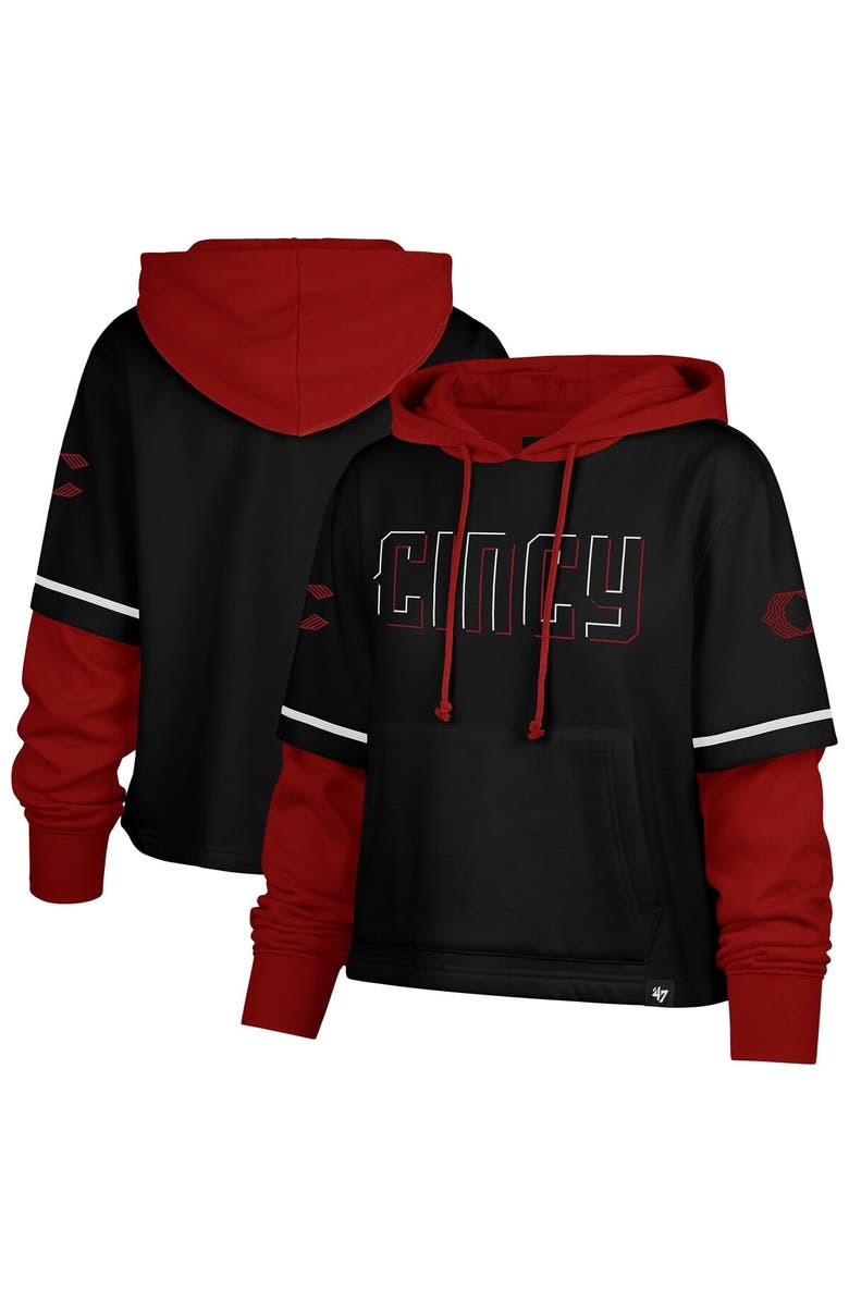 '47 Women's '47 Black Cincinnati Reds City Connect Shortstop Cropped Pullover Hoodie, Alternate, color, Black
