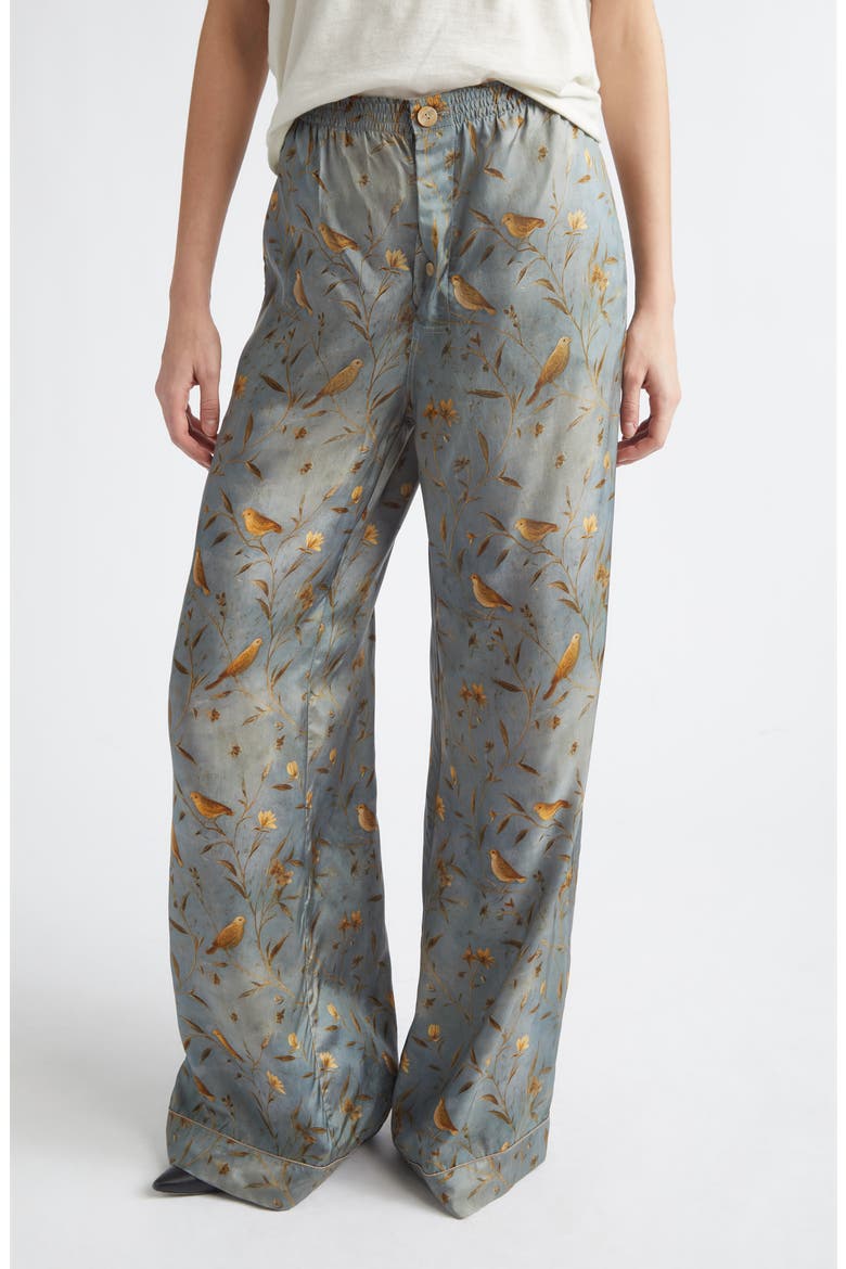 Darcy Elastic Waist Pajama Pants, Main, color, GOLD BIRD ON BLUE