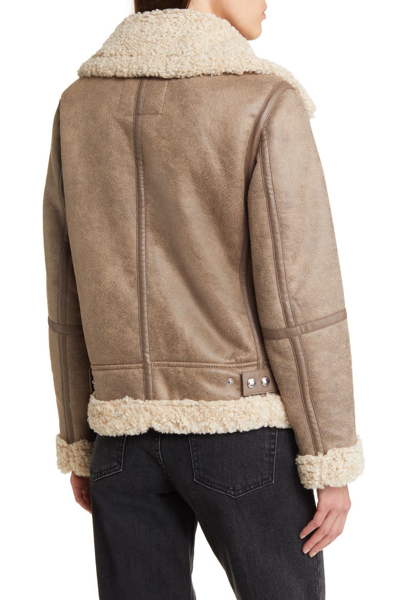 Faux Shearling Aviator Jacket, Alternate, color, LIGHT KHAKI
