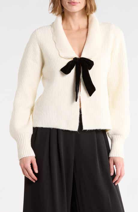 Bow Shawl Collar Cardigan