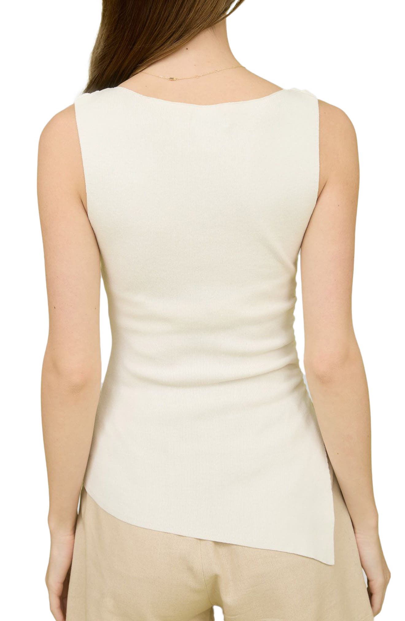 Asymmetric Gathered Knit Tank Top - image 2
