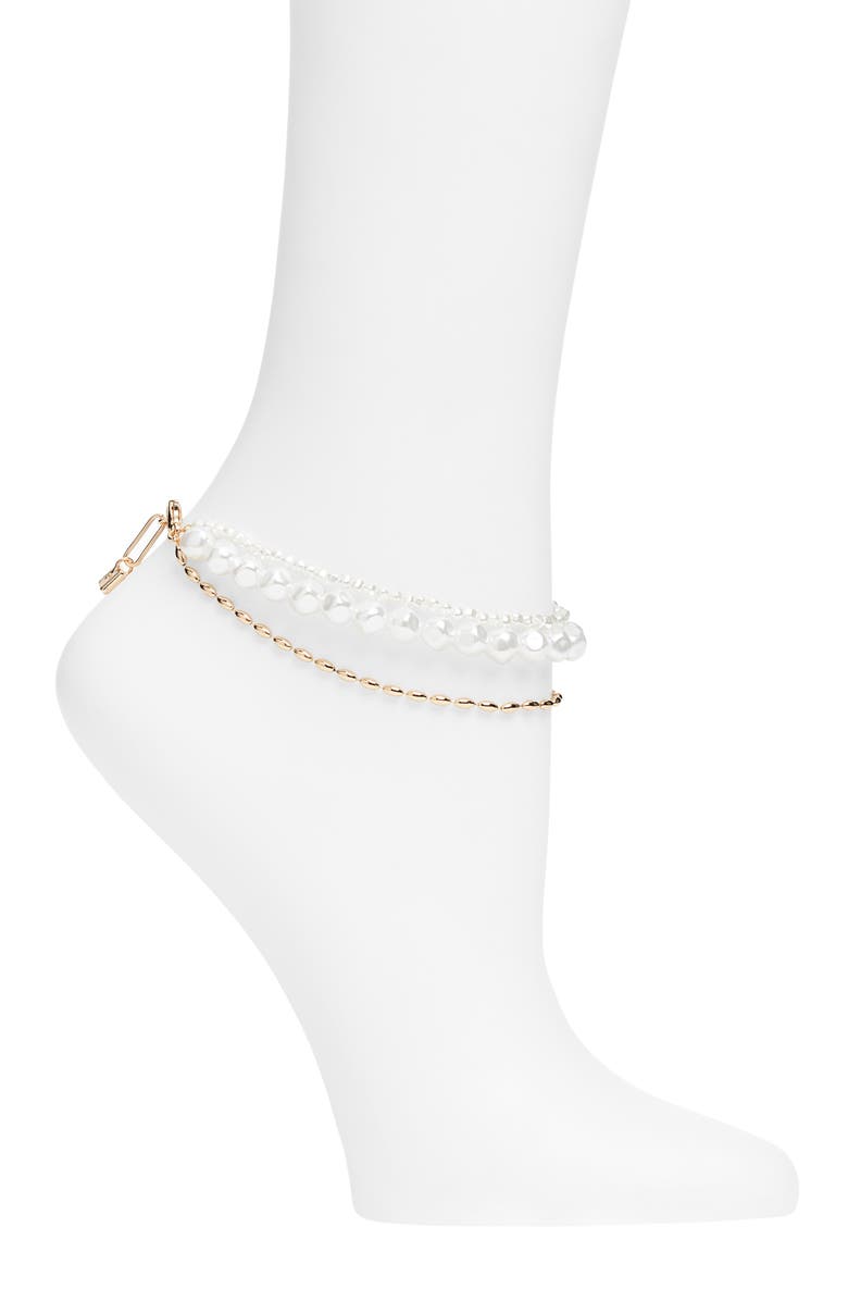 Open Edit Layered Faux Pearl Anklet, Main, color, White- Gold