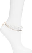 Open Edit Layered Faux Pearl Anklet
