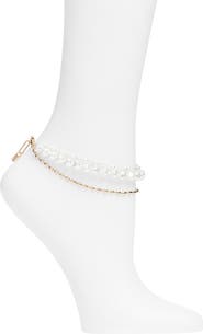 Open Edit Layered Faux Pearl Anklet