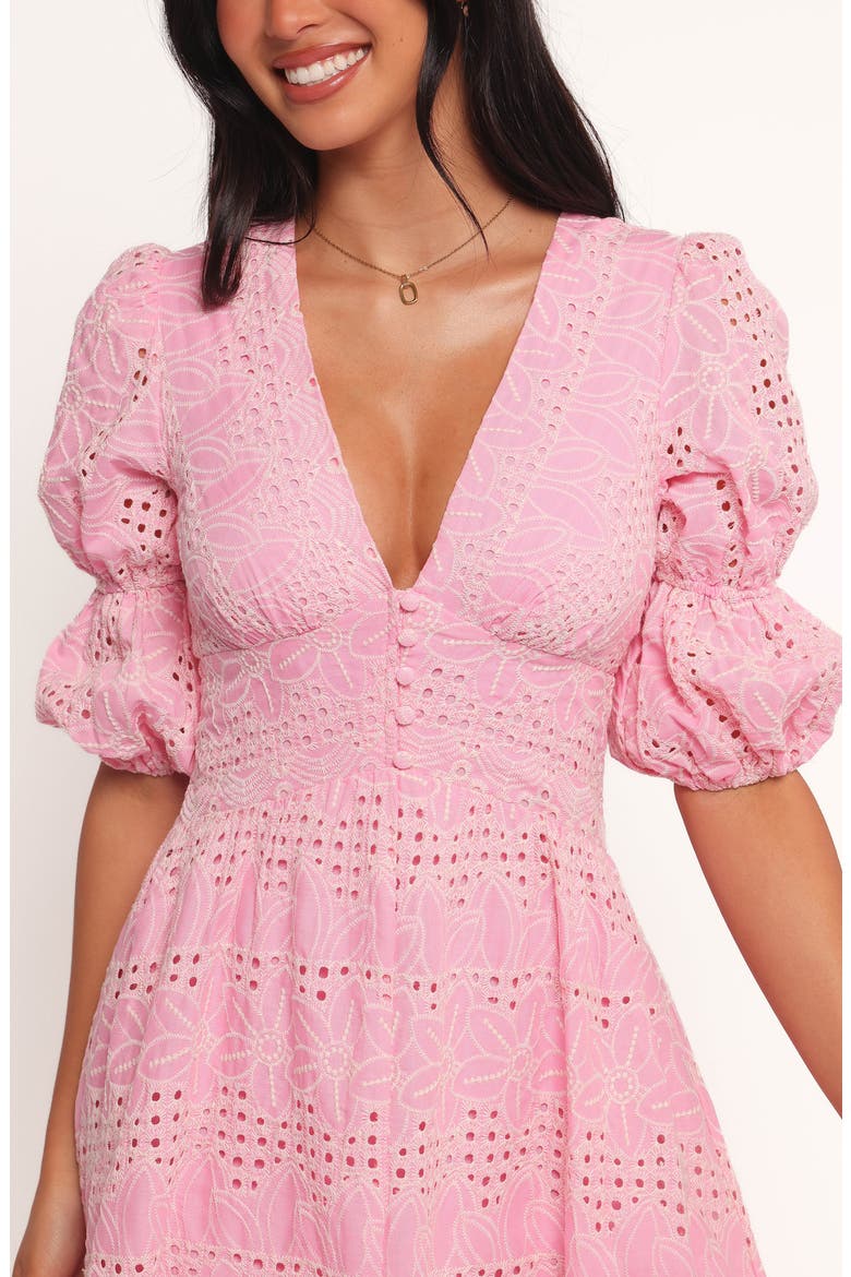 Tani Eyelet Puff Sleeve Cotton Blend Maxi Dress, Alternate, color, PINK