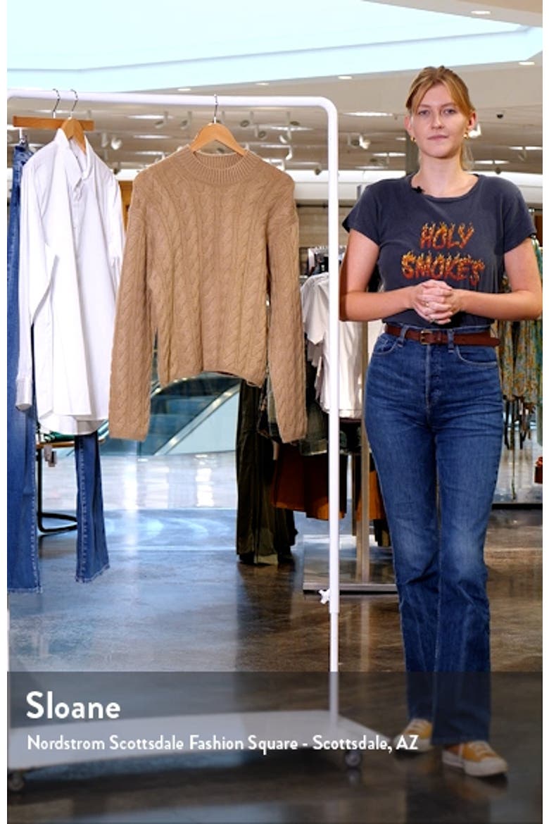 Cable Knit Wool Blend Crewneck Sweater video