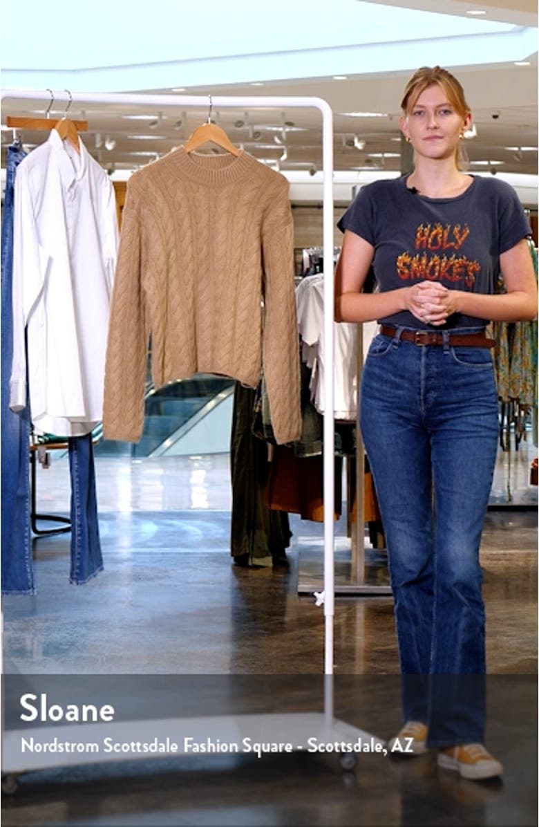 Cable Knit Wool Blend Crewneck Sweater, sales video thumbnail