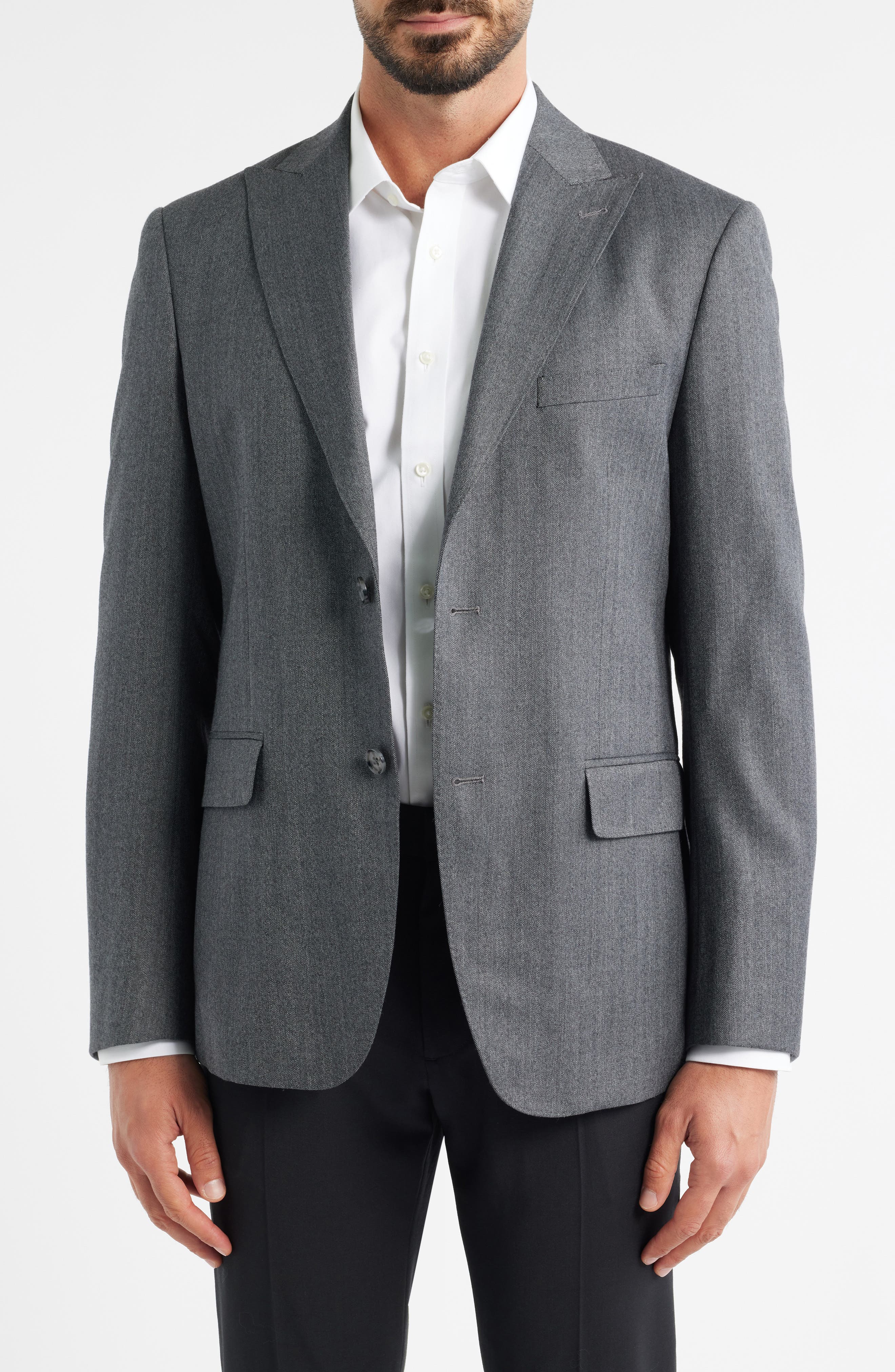 Grey Wool Blend Herringbone Sport Coat