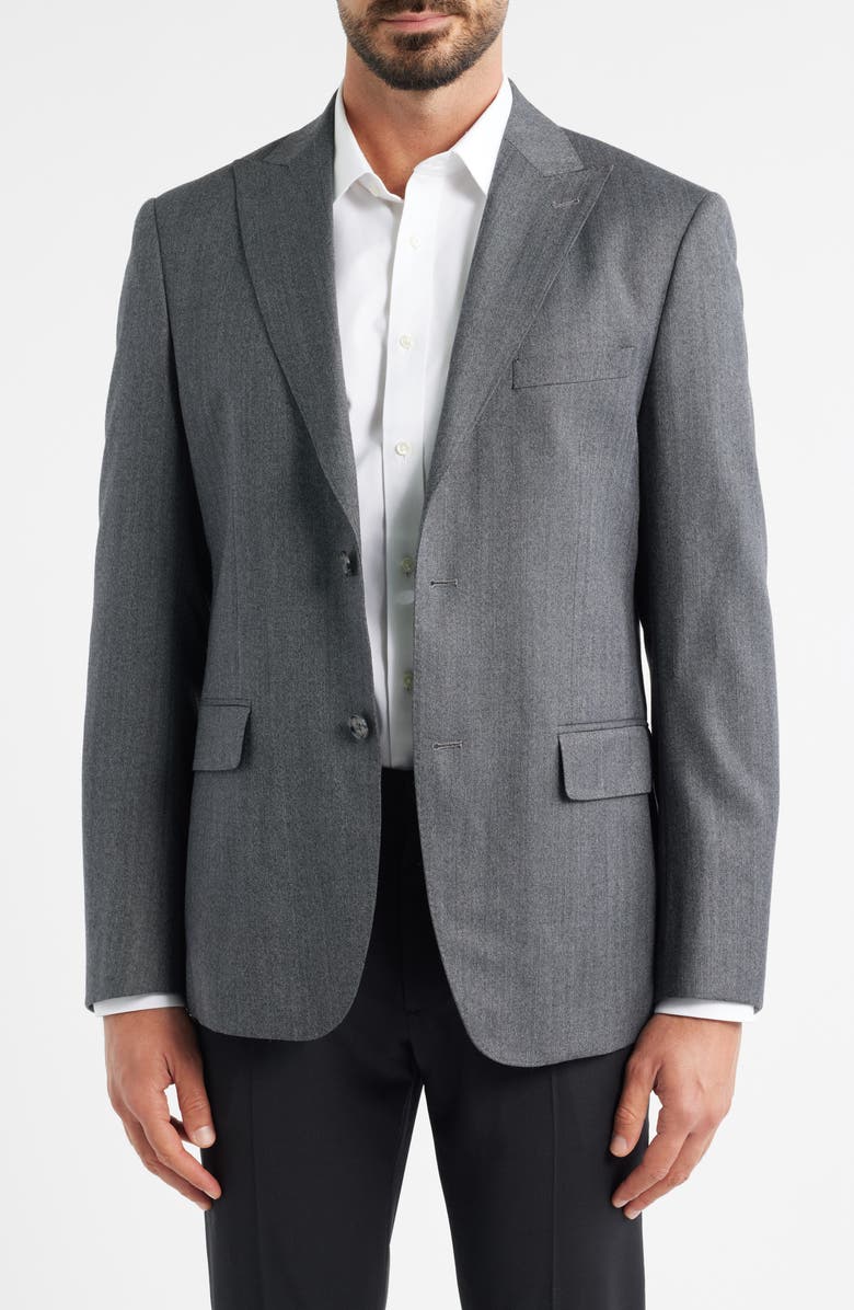 DANIEL HECHTER Grey Wool Blend Herringbone Sport Coat, Main, color, Grey