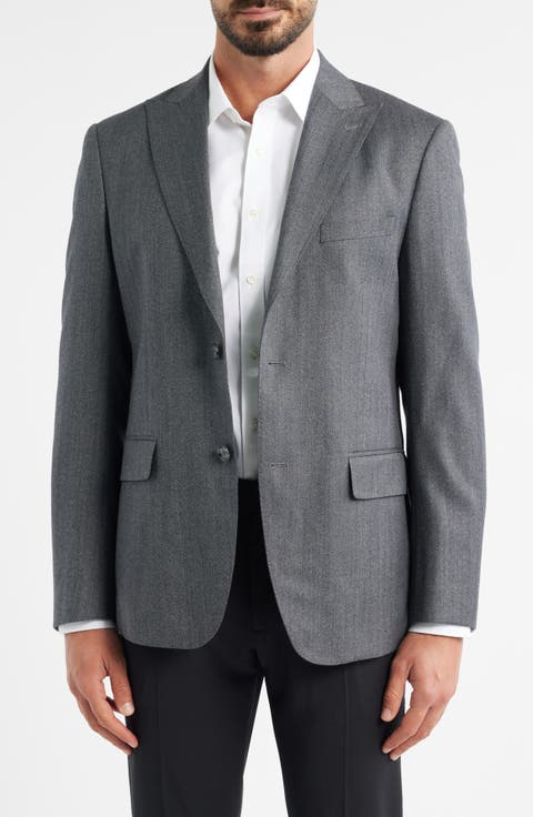 Grey Wool Blend Herringbone Sport Coat (Regular & Big)