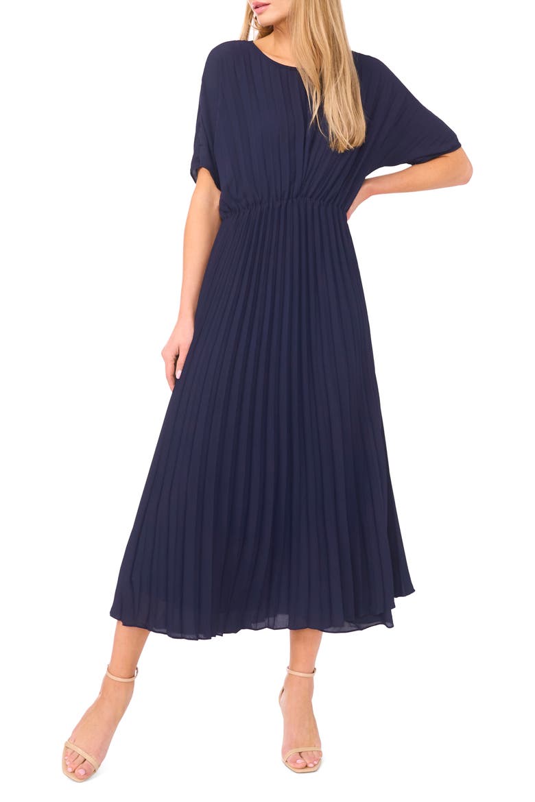 Pleated Midi Dress, Main, color, BARITONE BLUE