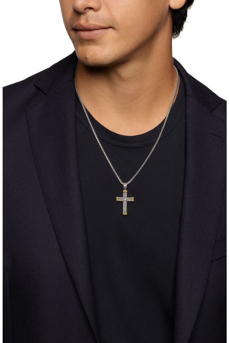 Men's Chevron Cross Pendant, 33.5mm, Alternate, color, STERLING SILVER AND 18K GOLD