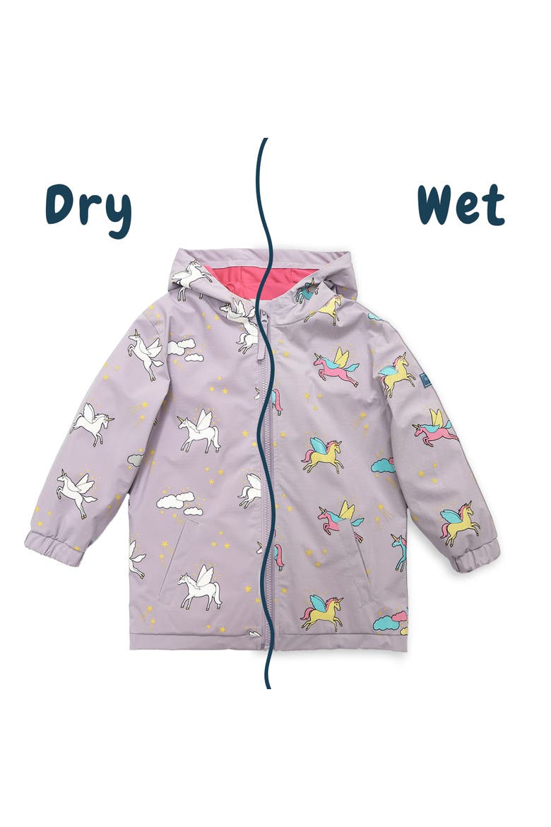 Kid's Girls Color Changing Hooded Raincoat, Alternate, color, Purple
