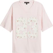 Vinyl Icons Numeral Floral Appliqué Cotton Blend T-Shirt