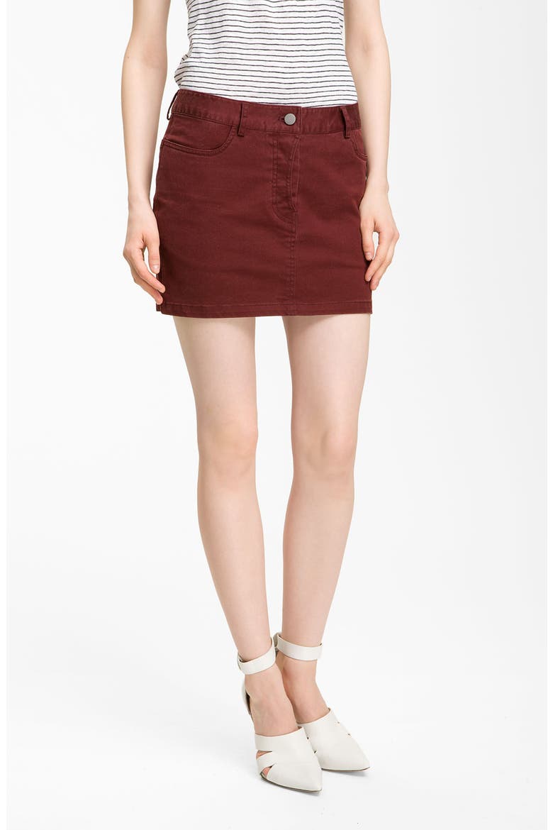 T by Alexander Wang Stretch Twill Jean Skirt, Main, color, MERLOT
