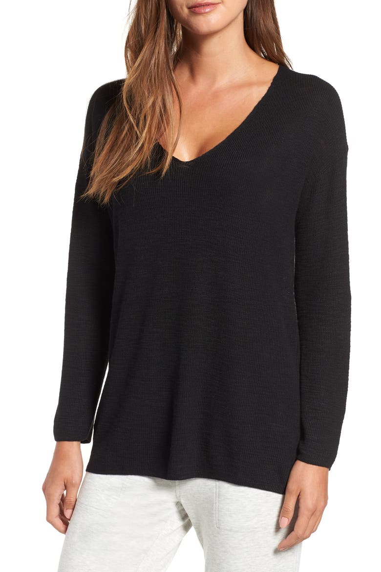 V-Neck Tunic Sweater, Main, color, BLACK