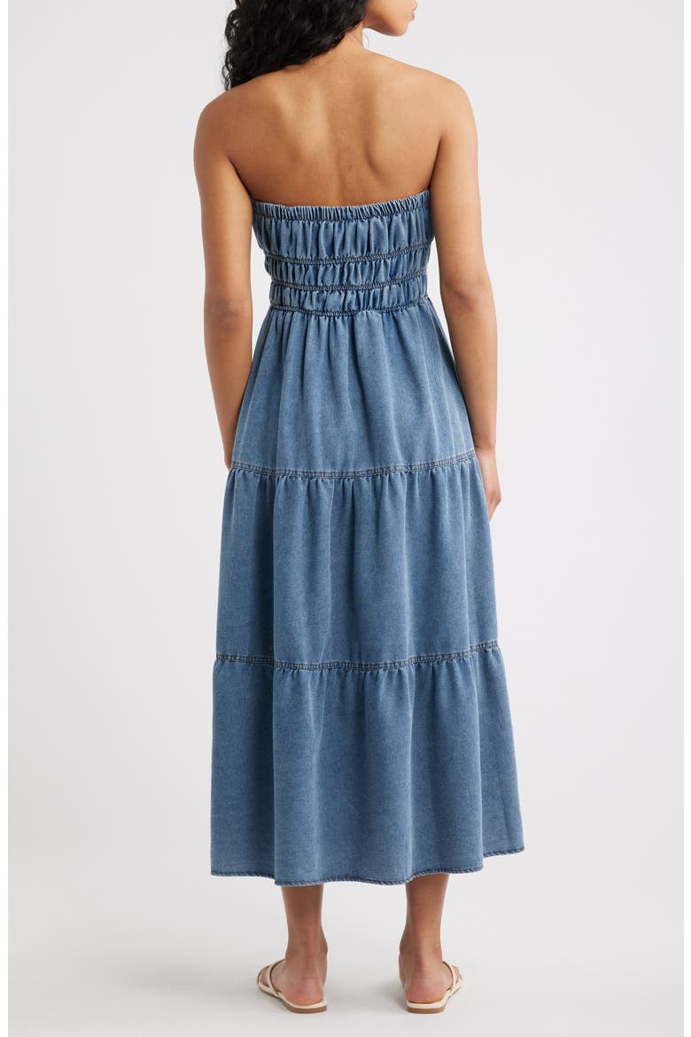 Strapless Tiered Denim Midi Dress, Alternate, color, DENIM