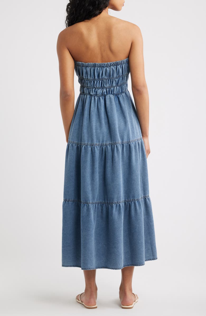Blu Pepper Strapless Tiered Denim Midi Dress, Alternate, color, Denim