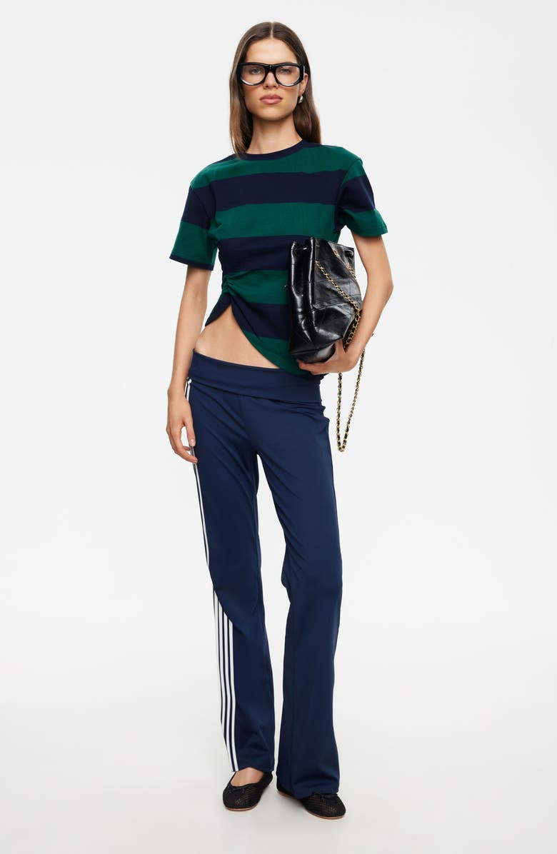 LIONESS In Transit Stripe Ruched Cotton Crop T-Shirt, Alternate, color, Forest Stripe