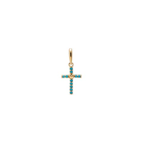 Turquoise Cross Charm 14K