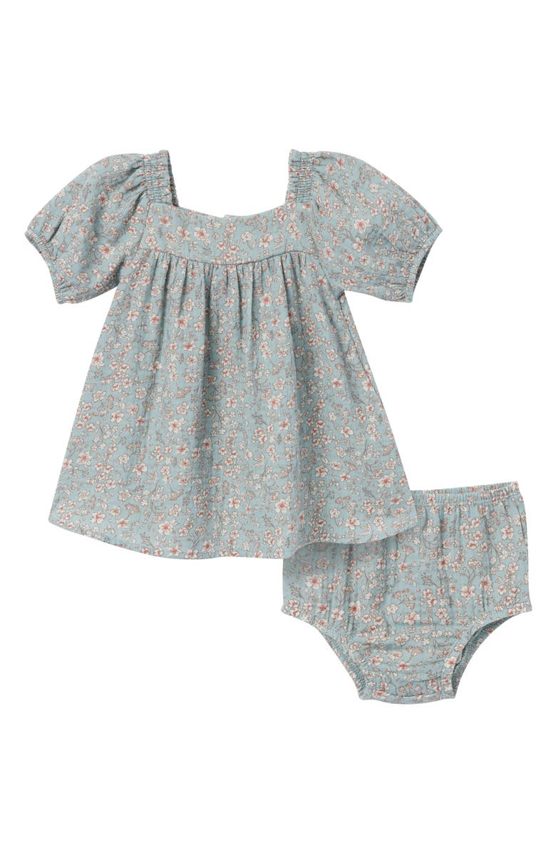 Modern Moments<sup>™</sup> by Gerber Puffed Sleeve Dress and Diaper Cover Set, Main, color, Medium Teal Ditsy