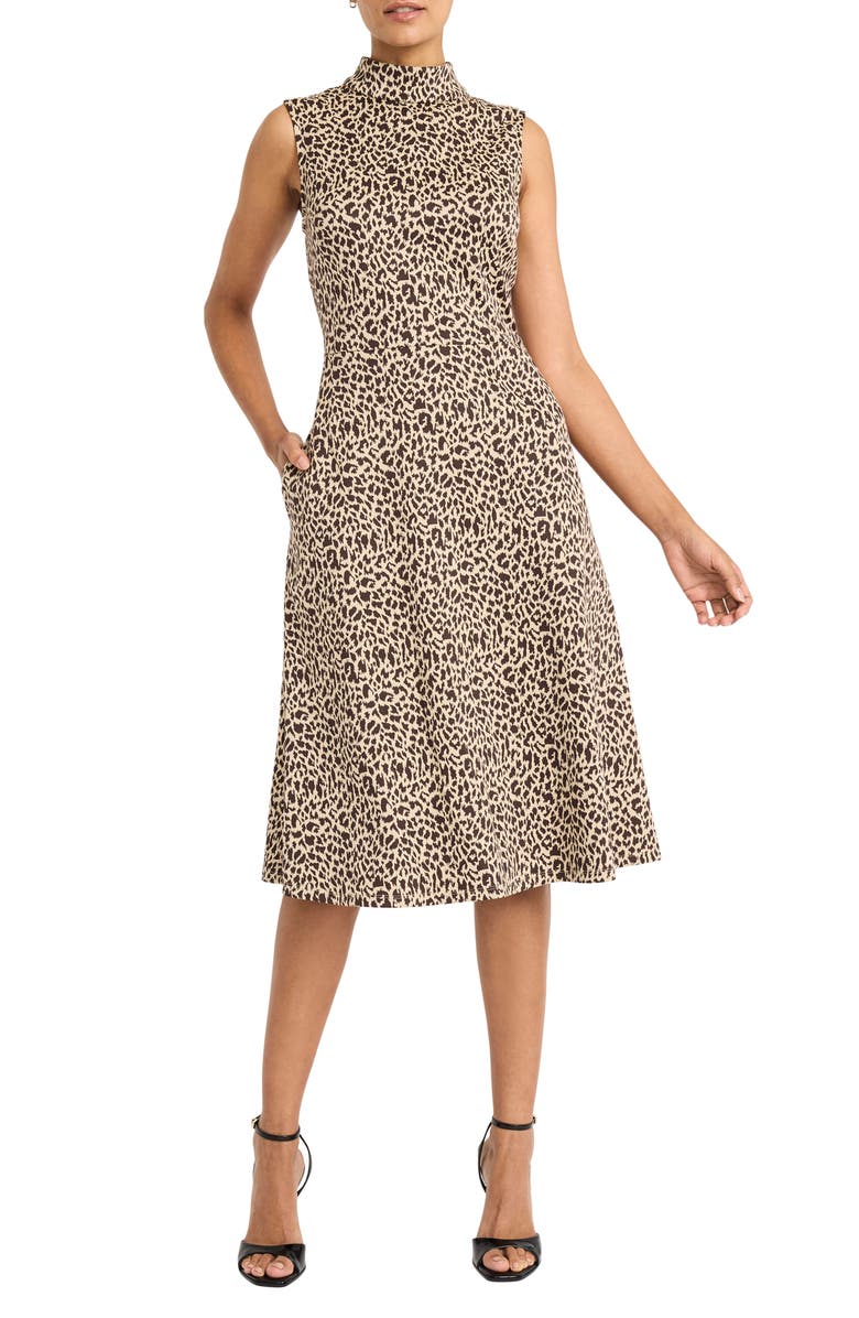 Maggy London Panthera Jacquard Fit & Flare Dress, Main, color, Cream/ Brown