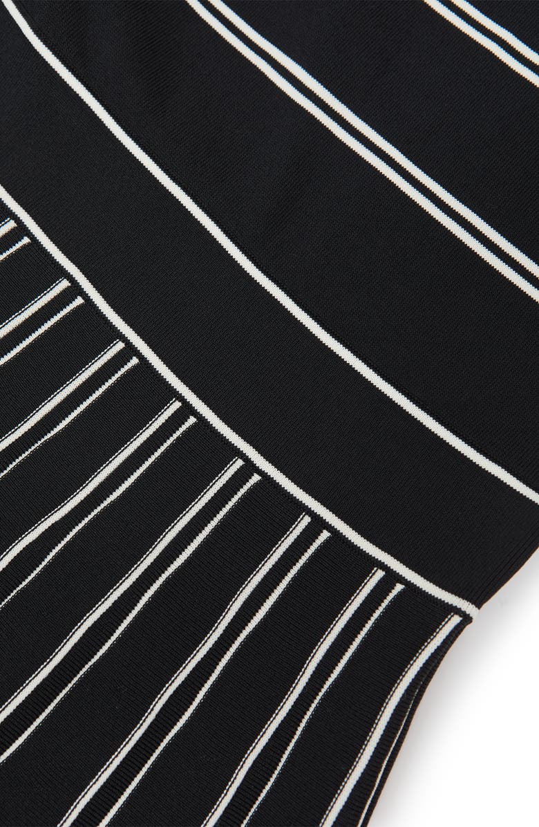 Reiss Amber Stripe Pleated Long Sleeve Midi Dress, Alternate, color, Black/ Ivory