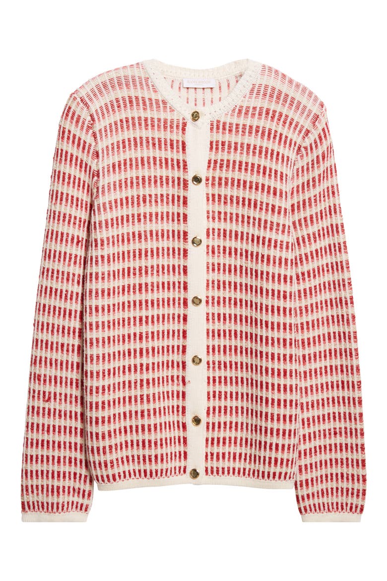 Ivy Metallic Cardigan, Alternate, color, IVORY / SCARLET RED KNIT