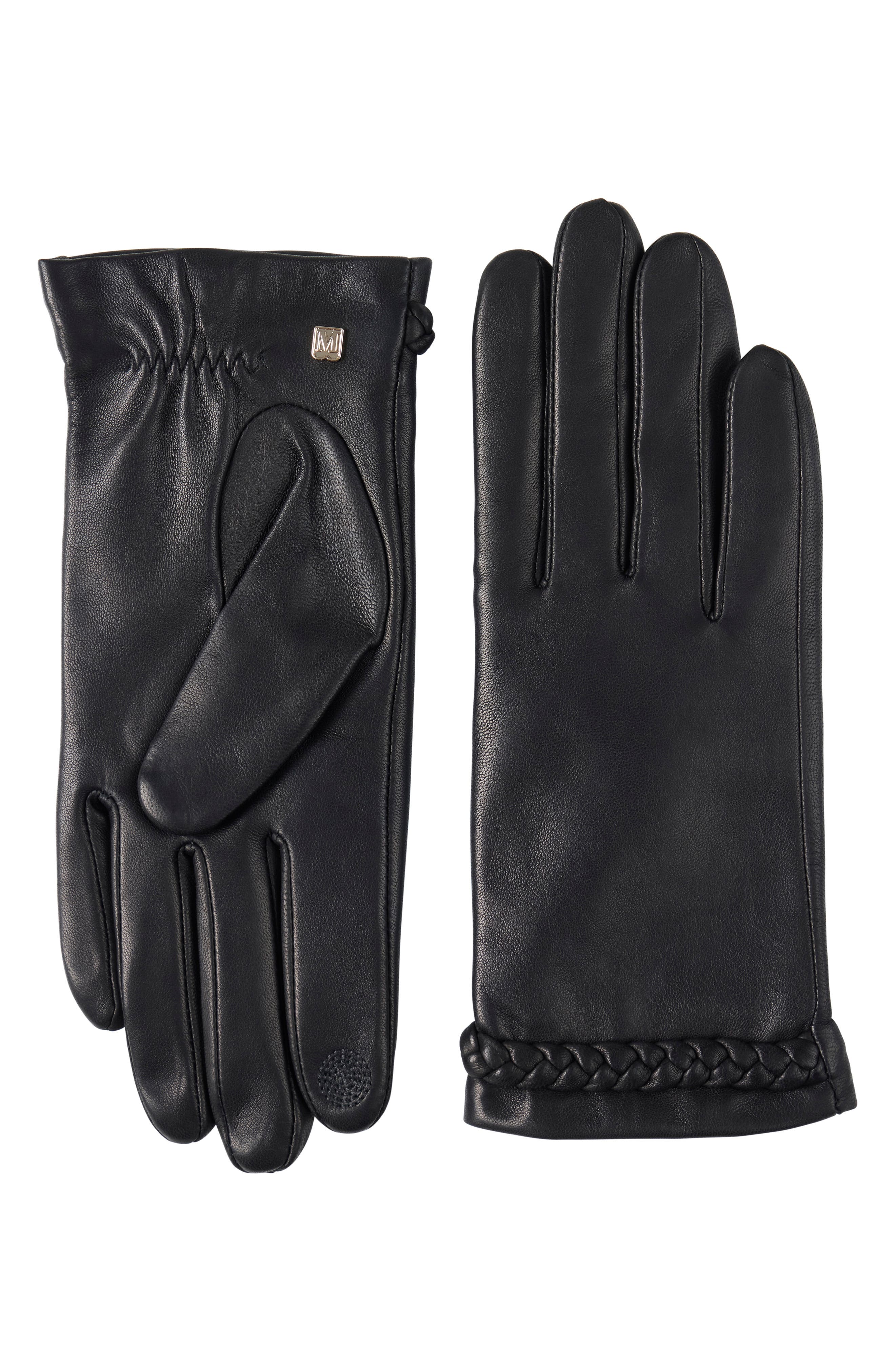 Bruno Magli Braided Cuff Leather Gloves