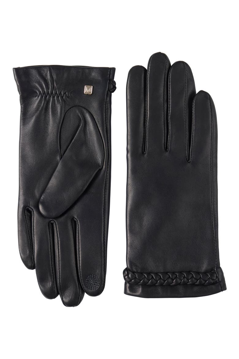 Braided Cuff Leather Gloves, Main, color, BLACK