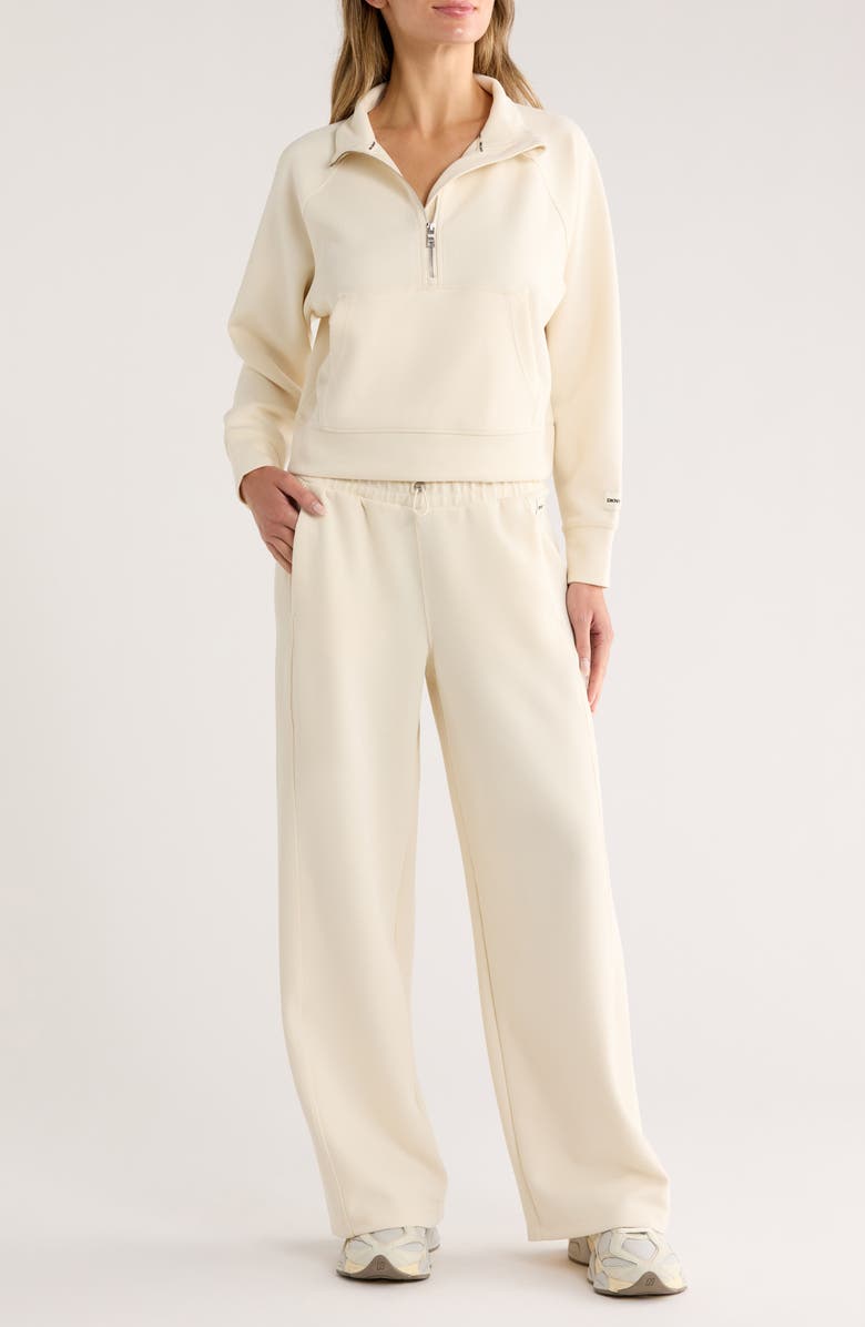 DKNY Highline High Waist Ribbed Pull-On Pants, Main, color, Egg Nog