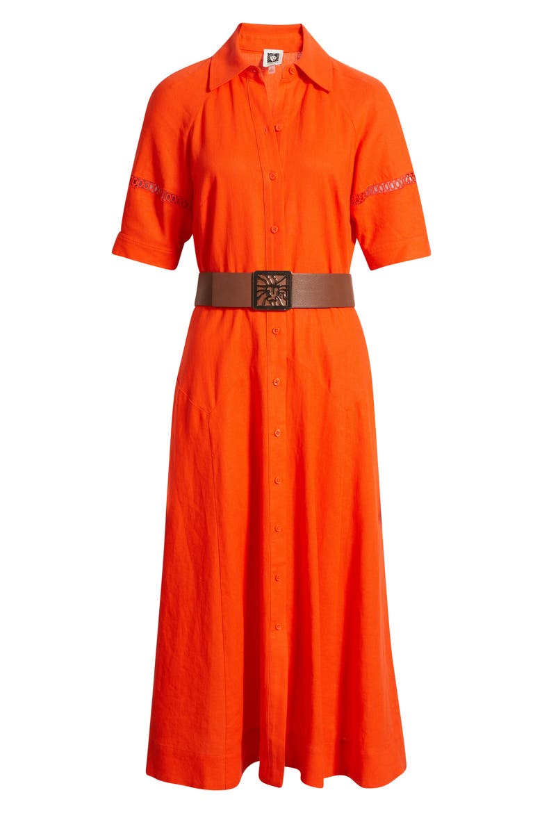 Belted Linen Blend Shirtdress, Alternate, color, CARROT