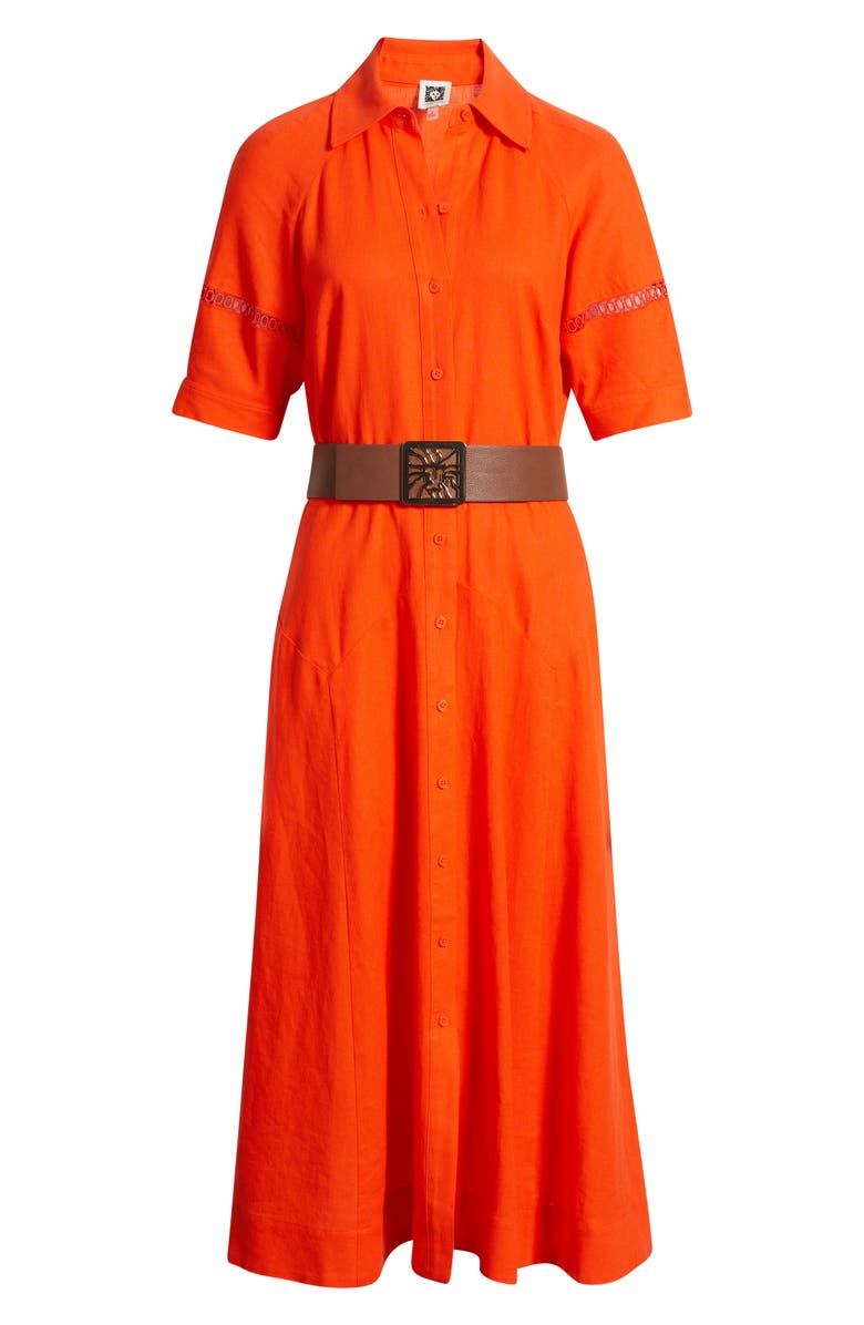 Anne Klein Belted Linen Blend Shirtdress, Main, color, 