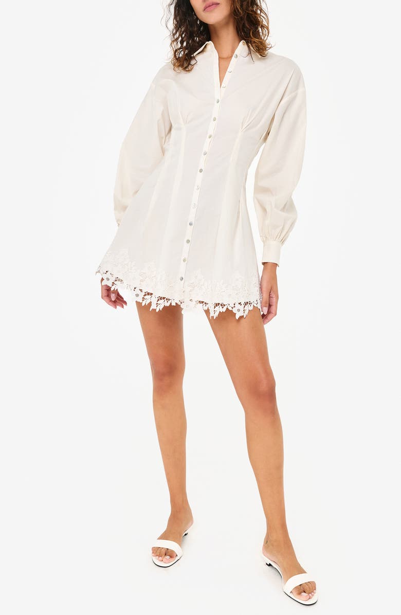 CAMI NYC Kimiko Lace Detail Long Sleeve Cotton Mini Shirtdress, Main, color,