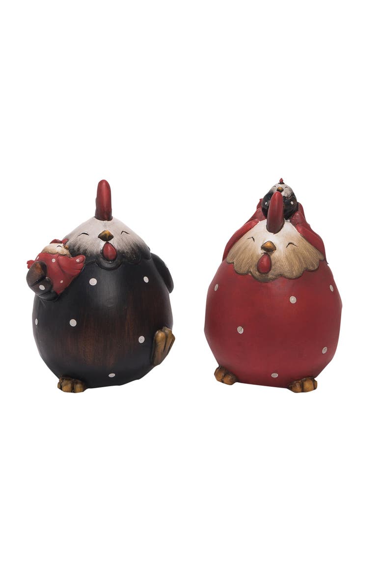 Terracotta Chicken Family Decor Set of 2 Spring Home Decorations for Spring and Summer, Main, color, Multicolored