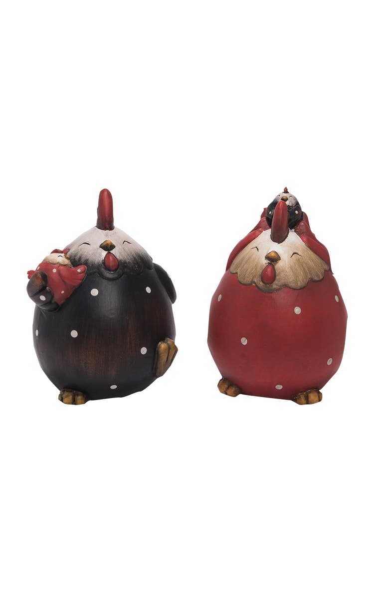 Transpac Terracotta Chicken Family Decor Set of 2 Spring Home Decorations for Spring and Summer, Main, color, Multicolored