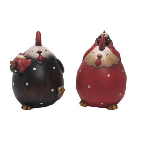 Terracotta Chicken Family Decor Set of 2 Spring Home Decorations for Spring and Summer