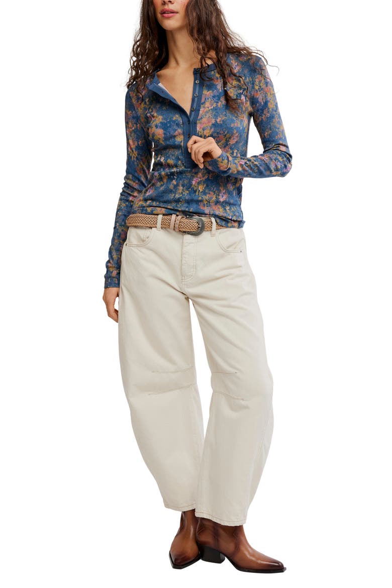 Jamie Printed Henley Tee, Alternate, color, FLORAL HAZE - NAVY