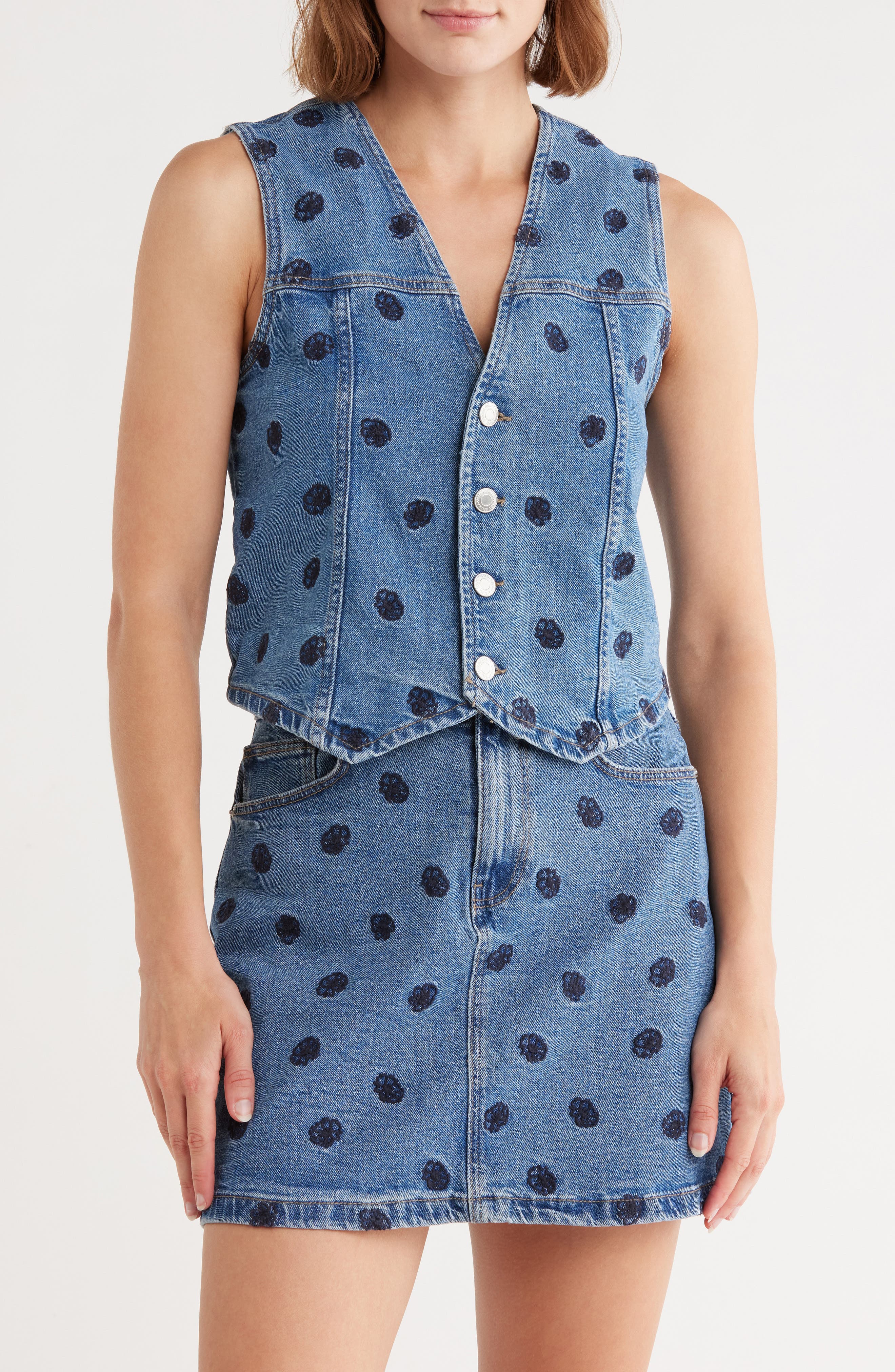 VERO MODA Alina Embroidered Denim Vest