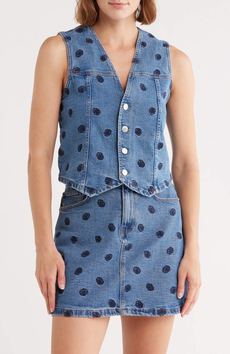 VERO MODA Alina Embroidered Denim Vest, Main, color, Medium Blue Denim