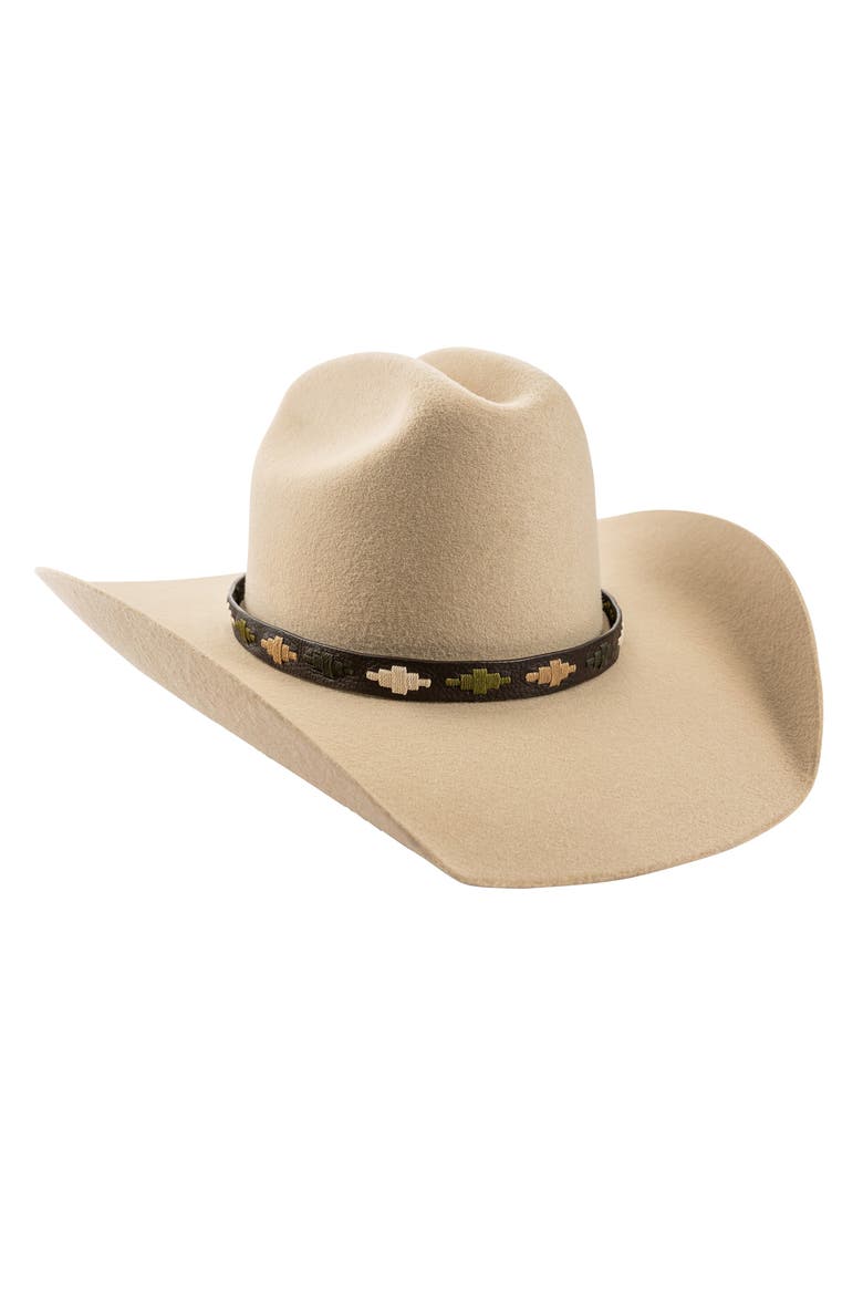 Leather Hat Band - Block Pattern, Alternate, color, Brown/Beige/Cream/Dark green