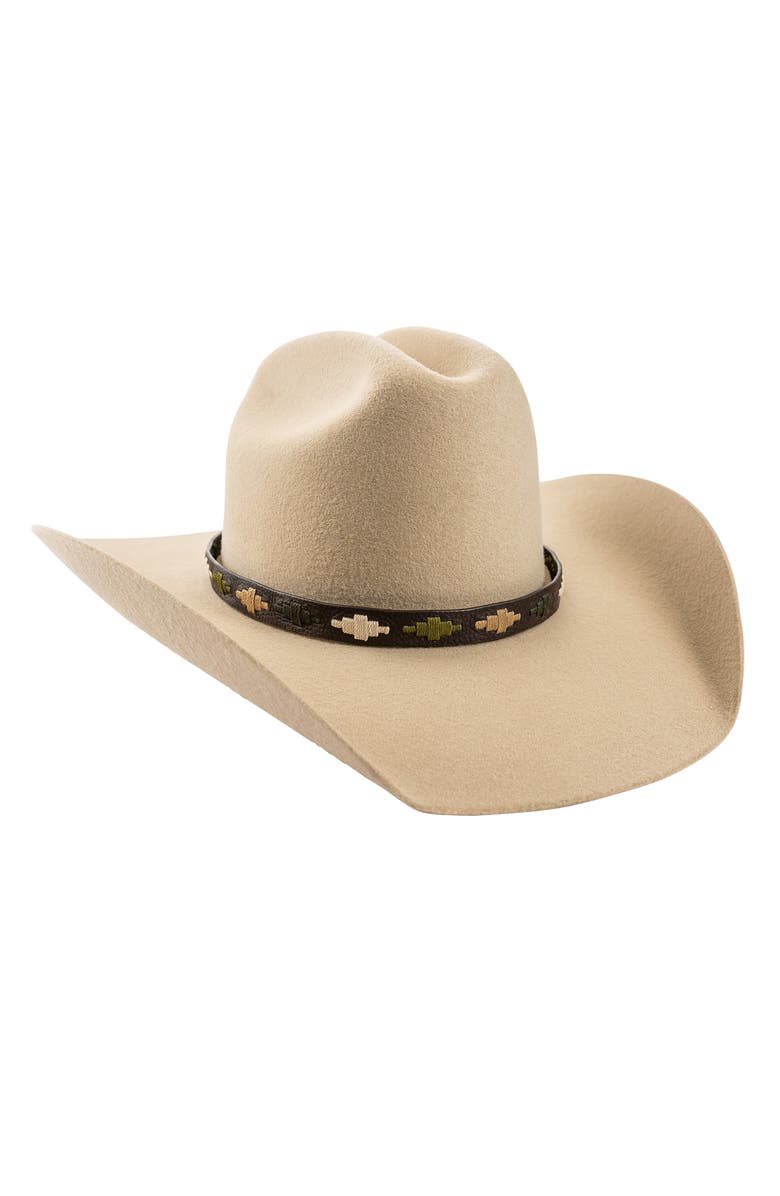 pampeano Pampa Leather Hat Band - Block Pattern, Alternate, color, Brown/Beige/Cream/Dark Green