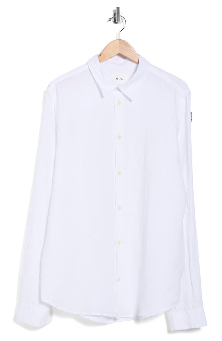 NN07 Enzo Linen Button-Up Shirt, Alternate, color, White