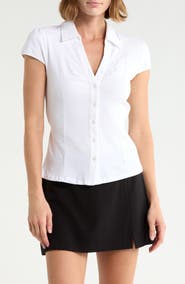 Madden Girl Ruched Cap Sleeve Shirt