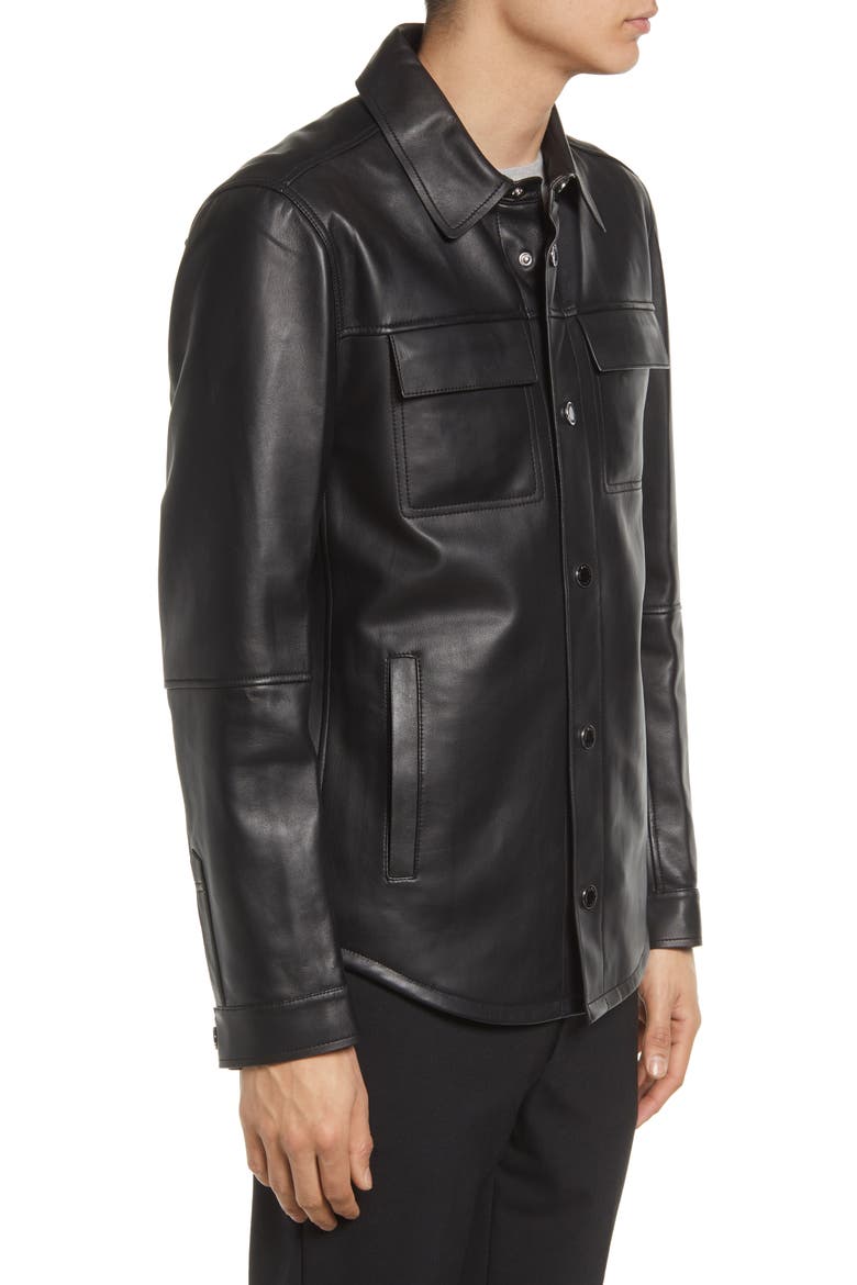 Men's Leather Shirt Jacket, Alternate, color, BLACK