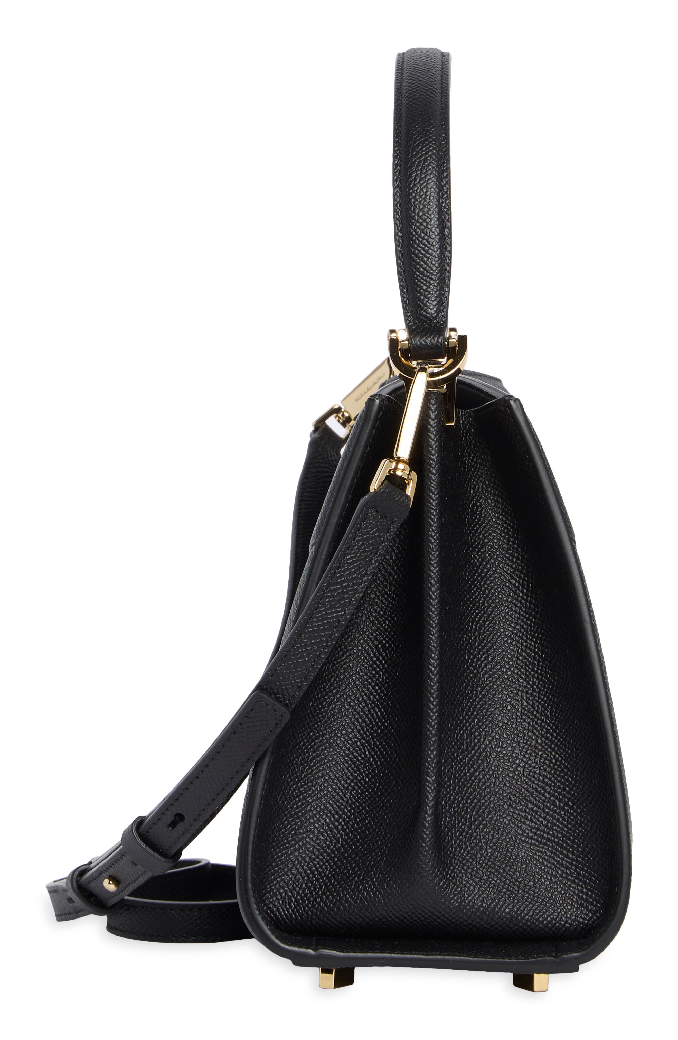 Small Studio Box Leather Top Handle Bag, Alternate, color, NERO