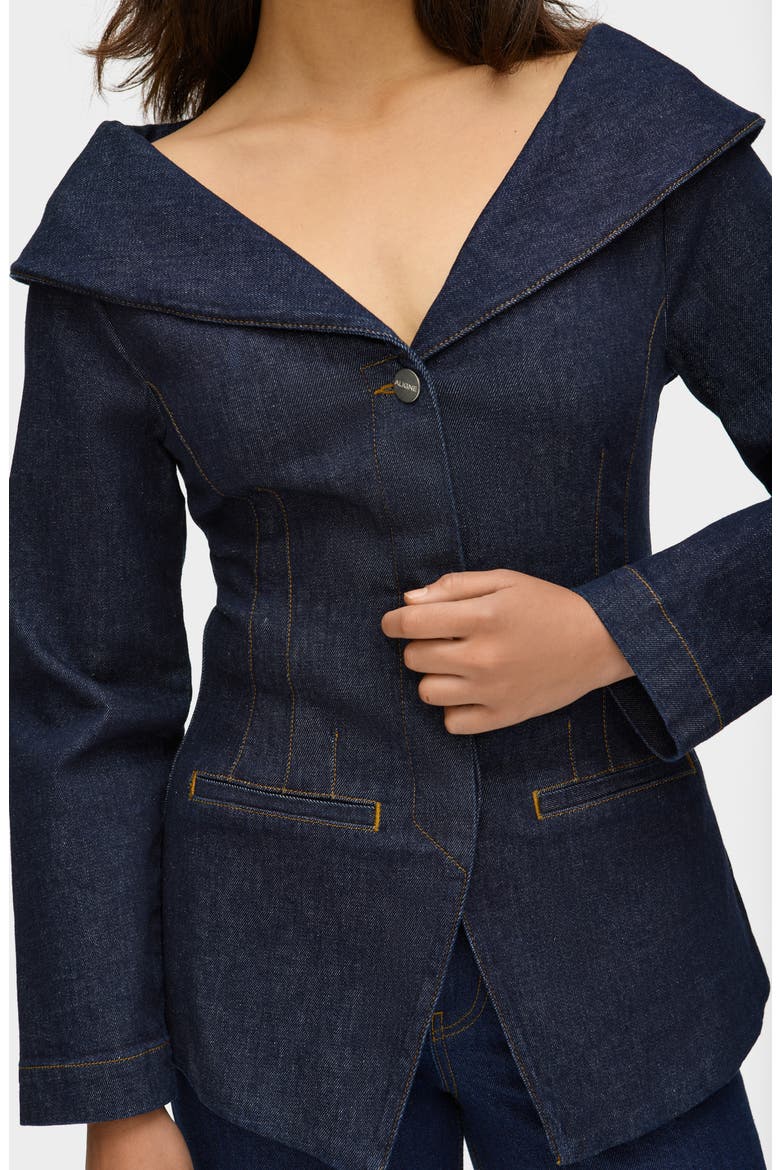 Elle Shawl Collar Denim Jacket, Alternate, color, INDIGO