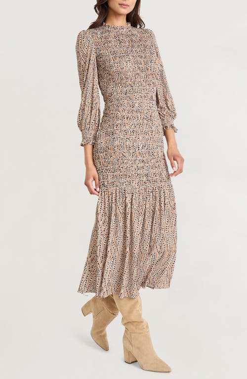 The Good Journey Smocked Long Sleeve Maxi Dress In Multi